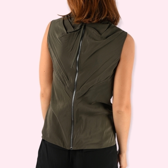 Rick Owens High Drape Neck Exposed Zipper Sleeveless Blouse Gray Dark Dust Sz 8 - Picture 8 of 10